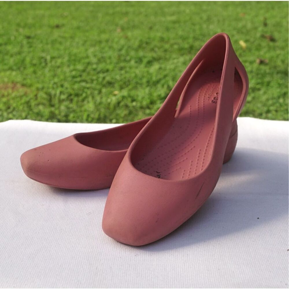 Crocs Sloane Pink Square Toe Cutout Flats